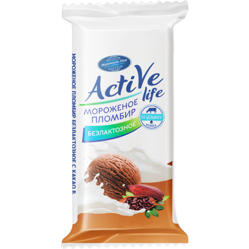 Мороженое  «Active life» пломбир безлактозное с какао, 100 г